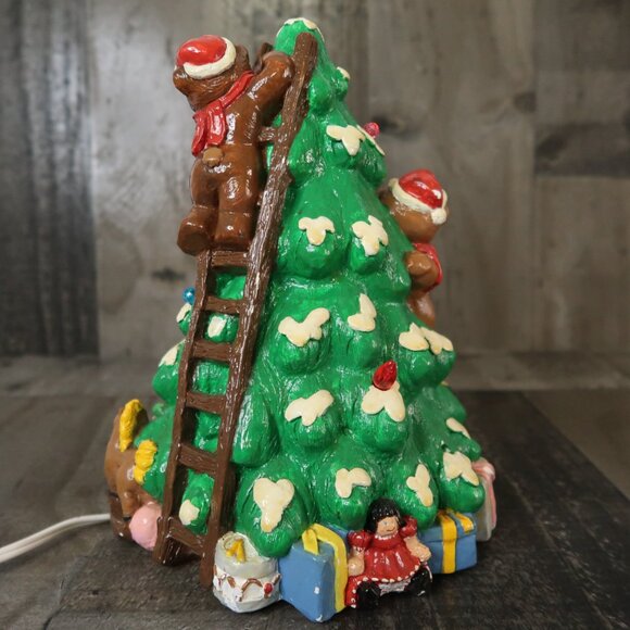 Vintage Lit Ceramic Teddy Bear Christmas Tree Handpainted Santa Claus Lighted - Picture 10 of 13